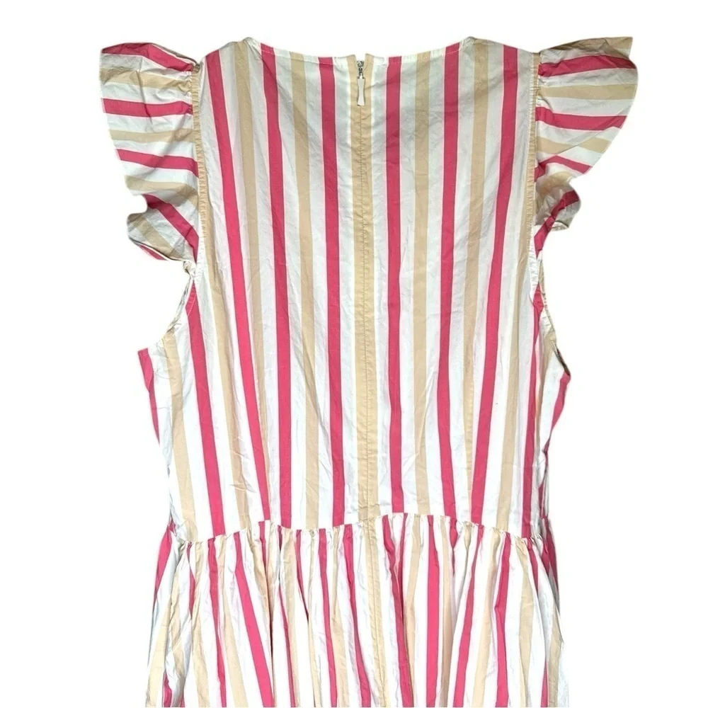 ▶️ Kate Spade ◀️ Pink Striped Poplin Ruffle Midi Dress Women's 14